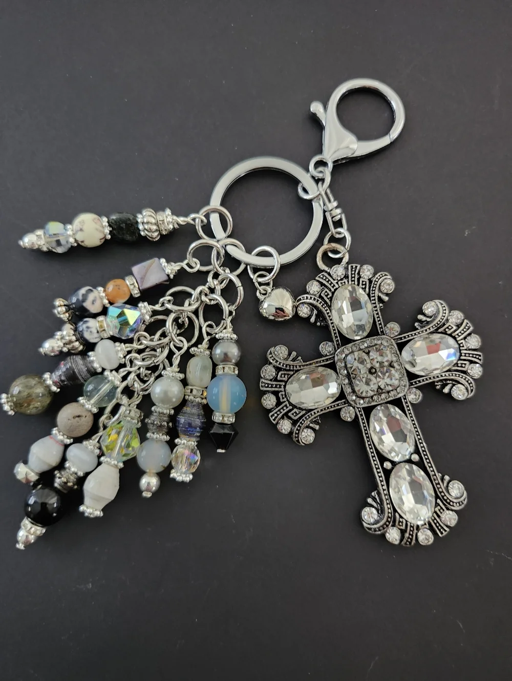 Cross Purse Charm or Keychain Agate Granite Opal Handcrafted